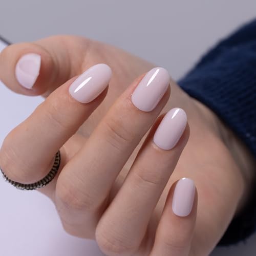 CurvLife Short Oval Nude Press On Nails, Gradient Glow Milky White, Soft Gel - color: A5 - Pure Tint