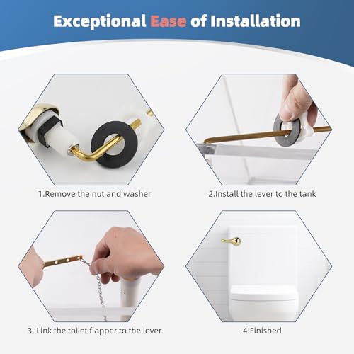 iFealClear Polished Gold Metal Universal Toilet Handle Replacement Kit, Front Mount Toilet Tank Flush Lever Handle with Nut Lock, Toilet Trip Lever Fits Most Toilets, Sold Brass Material - color: Polished Gold, style: Front Mount Design