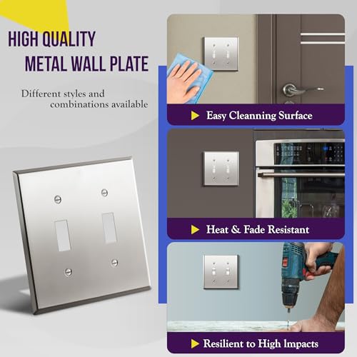 ENERLITES Double Toggle Switch Metal Wall Plate, 2-Gang, Polished Chrome - color: Polished Chrome, size: Standard Size