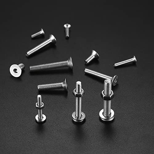 330 Pcs Countersunk Head Hexagon Socket Screws Bolts and Nuts and Washers Assortment Kit, M3 M4 M5 Metric Stainless Steel Bolts and Machine Screws and Nuts and Washers Set for Home Industrial