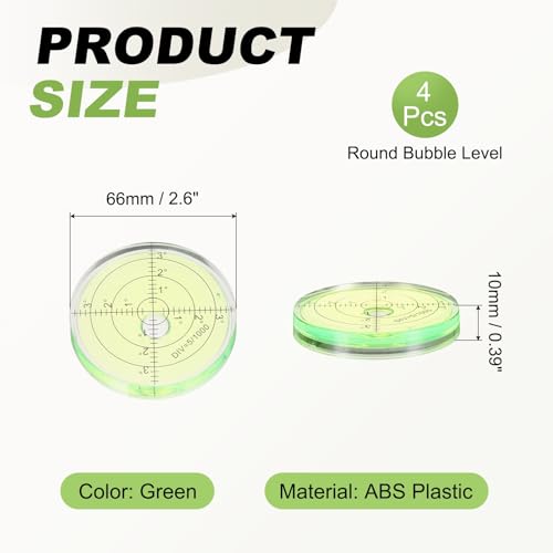 PATIKIL 4pcs Round Bubble Level 66x10mm Mini Circular Bullseye Spirit Levels Measuring Layout Tools for Leveling Camera Tripod Telescope Workshop Turntable Pictures Frame, Green