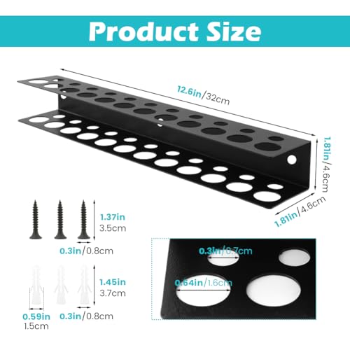 Screwdriver Holder Wall Mount with 23 Holes, 12.6" Heavy Duty Metal Utility Storage Rack for Screwdrivers Small Tools, Hand Tools Organizer Pliers Rack for Garage Workshop Shed(SIZE:12.6")