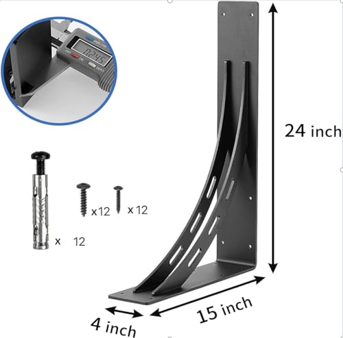 24"x15"x4" Heavy Duty Shelf Brackets, Max Load 1100 LBS, Premium Alloy Metal Mantel Brackets - Countertop Support - Set of 2 - size: 24 inch x 15 inch
