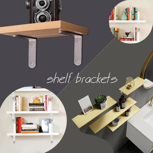 6 Pcs L Bracket Corner Brace Stainless Steel 65x65mm 90 Degree Small Shelf Brackets for Wood, Shelves, Heavy Duty Support Joint Right Angle Braces with Screws - size: 6PCS-Silver 65*65mm/ 2.5in