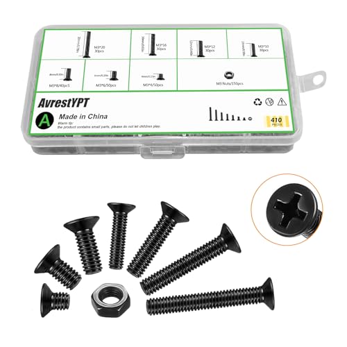 M3 Flat Head Machine Screws and Hex Nuts Kit 410 Pcs Black Countersunk Head Phillips Screws Bolts Nuts Assortment Kit 7 Sizes M3x4/6/8/10/12/16/20mm for Equipment Maintenance and Replacement - size: M3x4/6/8/10/12/16/20-410Pcs