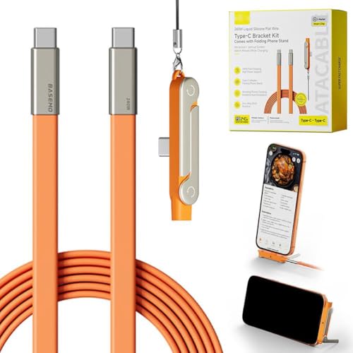 SIDEWAY Phone Charger 240W Silicone Cable with Detachable Stand - Universal Type-C, 90° Angle, 480Mbps Data Transfer Speed,59in(orangeset) - color: orange
