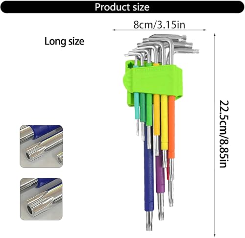 Hex Key Set, 9PCS Metric Allen Key Set, 1.5-10MM, Anti-Slip Long Ball End Hex Wrench Set Color Coding Hex Key Set (Double-headed plum blossom, Long style) - color: Double-headed Plum Blossom, size: Long style