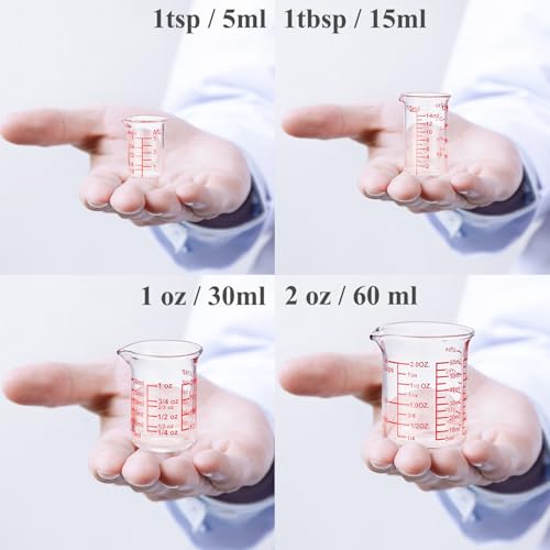 Ackers BORO3.3 Mini Borosilicate Glass Measuring Cup Set, 4-Piece, 5-60 ml - size: 5ML/15ML/30ML/60ML Measuring Cup Set