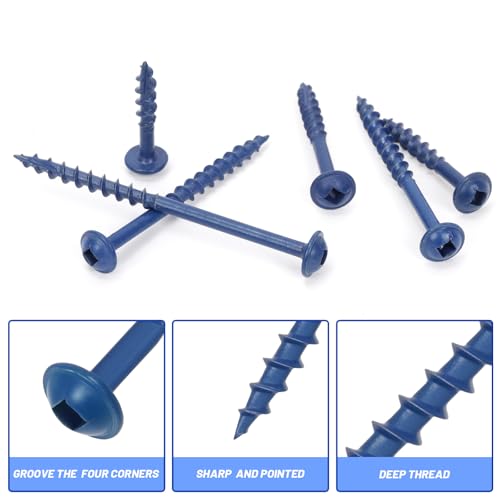 Glarks 250pcs #8 x 1’’, 1-1/4", 1-1/2’’, 2", 2-1/2" Pocket Hole Screws with Square Drill Bit Kit, Blue Coated Square Drive Wood Screws, Washer Head Coarse Thread Screw for Woodworking, Furniture - size: 250pcs 8x1,8x1-1/4,8x1-1/2,8x2,8x2-1/2