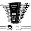 DEKOPRO 12-Piece Ratcheting Wrench Set SAE 1/4'' to 7/8'', Fixed Head Combination Wrenches Set with Rack Organizer, Cr-V Steel, 12 Point 72 Teeth - size: SAE-12 pcs