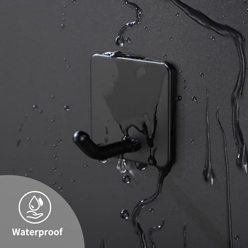 DELITON 6 Pack Towel Hooks for Hanging, Adhesive Hooks Stick on Wall for Bathroom Kitchen Heavy Duty Stainless Steel, Black - color: Black-6