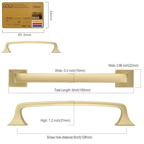 Amerdeco 10 Pack Brushed Gold Cabinet Pulls 5 Inch(128mm) Hole Center Cabinet Hardware Kitchen Cabinet Handles for Bathroom Pulls ZH0002 - color: Brushed Gold, size: 5" hole center