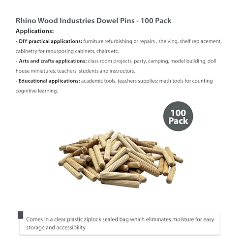 1/4" x 1-1/2" Wooden Dowel Pins, 100-Pack – Birch Hardwood, Kiln-Dried, Fluted & Beveled (1/4" x 1 1/2", 100pk) - size: 1/4" x 1 1/2"