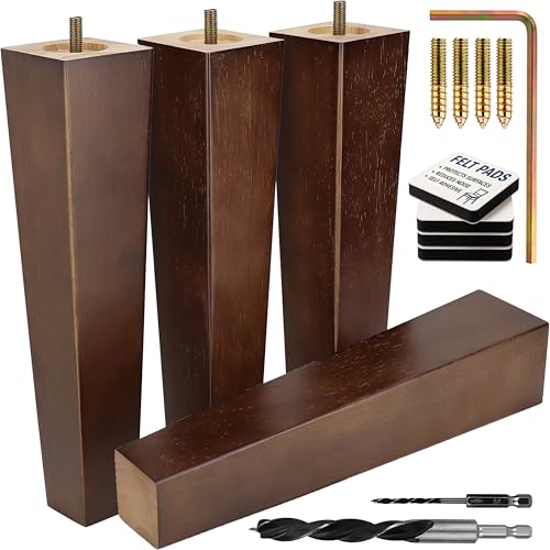 Airy Abode Premium Walnut Square Furniture Legs (Full Install Kit) - Pick Your Size and Color - color: Brown, size: 12 Inches