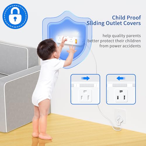 Flat Plug Power Strip Surge Protector 3 Outlets, Extension Cord 3 ft 3 Prong, 300J, 10A/1250W, Overload Protection Switch, Plug Strip for Home Office, Child Safety Slide Outlet Covers - style: 3ft/Ultra-thin Flat Plug