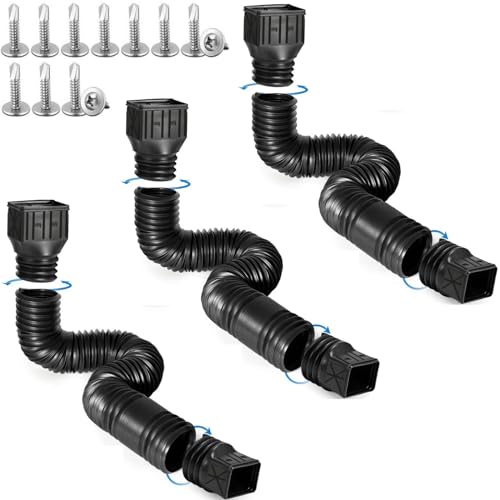 3 pack Flexible Rain Gutter Downspout Extensions,Drain Downspout Extender,Gutter Extension Flexible,Down Spout Drain Extension Pipes,Extendable from 21 to 60 Inches (3pcs black) - color: 3pcs black