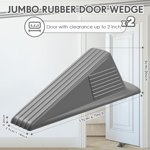 Frienda 2 Pcs Heavy Duty Rubber Door Stops Wedge Stackable,Gray - color: Gray
