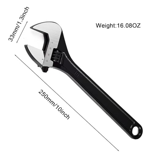 Adjustable Wrench 10 Inch Heavy Duty Wide Jaw Opening Wrench for Automotive Plumbing Household Garage Repair - size: 10inch