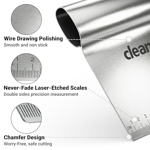 Bench Scraper Kitchen & Dough Scraper Tool - Stainless Steel Multi-Purpose Scraper & Chopper with Laser-Etched Metric Scale - Heavy Duty Pastry Cutter & Griddle Tool for Bread, Pizza & Baking