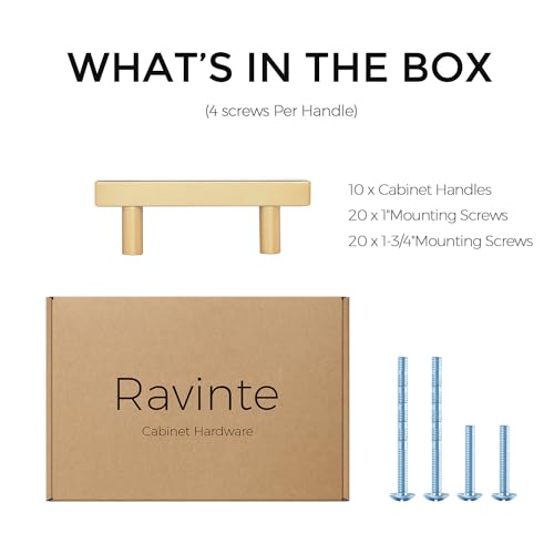 Ravinte Champagne Gold Handles Square Cabinet Hardware 2-1/2 Inch 10 Pack - size: 2-1/2" Hole Center