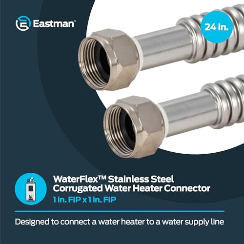Eastman 24 Inch WaterFlex Water Heater Connector, 1 Inch FIP x 1 Inch FIP, Stainless Steel Corrugated Water Heater Supply Line, 447524 - size: 24 in. L x 1 in. FIP x 1 in. FIP