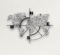 Metal World Map Wall Art Geometric Compass, Wall Decor Art Work, Metal Sign, Home Living Room Decoration, Black (55"W x 41"H / 140x104 cm) - size: 55"L x 41"W