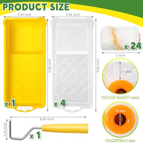 Leumoi Pack of 30 Paint Roller Kit Includes 24 Pcs 2 Inch Microfiber Roller Covers with Tray, 1 Mini Roller Frame, 4 Liners, Touch Up Trim Kit with Tray for House Painting Supplies