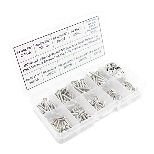 #4-40 UNC 304 SS Phillips Pan Head Screws Hex Nuts & Washers Kit - size: #4-40UNC