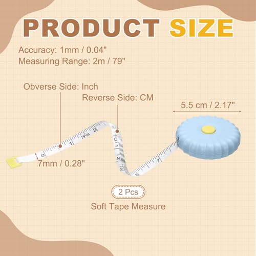 HARFINGTON 2Pcs Soft Tape Measure 79" Double Scale Retractable Mini Cartoon Measuring Tape Cute Tape Measurer for Sewing Craft Cloth Fabric Tailor Weight Loss Body Measurements, Blue - color: Blue