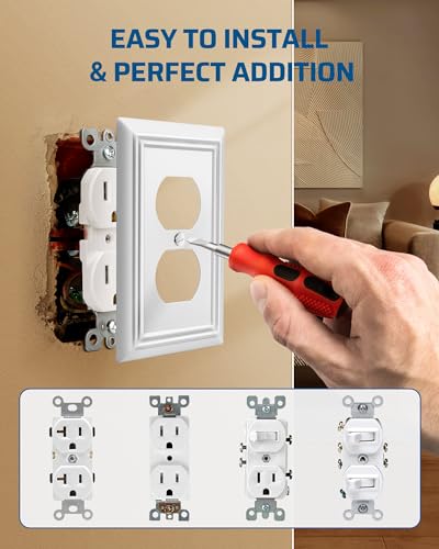 DEWENWILS 4 Pack White Outlet Cover Plate, White Metal Outlet Covers - color: White, size: 1 Duplex 4PK