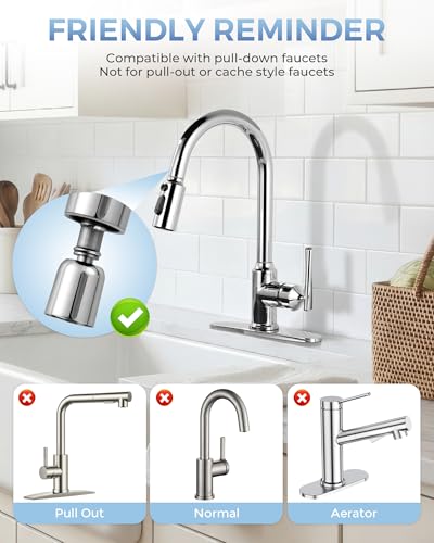 Pull Down Faucet Sprayer Head Replacement, Chrome 3 Function Pull Out Spray Head Nozzle with 9 Adapters for Kitchen Sink Faucet, American Standard for Moen Kohler Delta G1/2 Male Connector - color: Chrome
