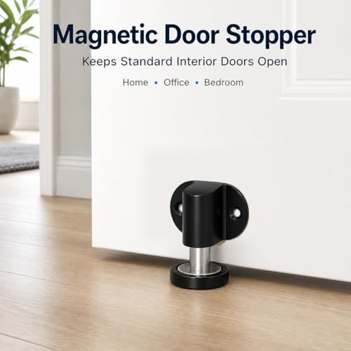 Magnetic Door Stopper 2 Pack Zinc Alloy Adhesive Screw Mount Black
