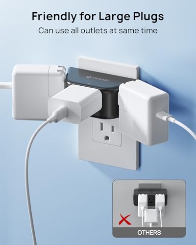 TROND Black Outlet Extender, 3 Prong Grounded Plug Extension Outlet - color: Black, size: 3AC-3 Prong Plug, 1 Pack