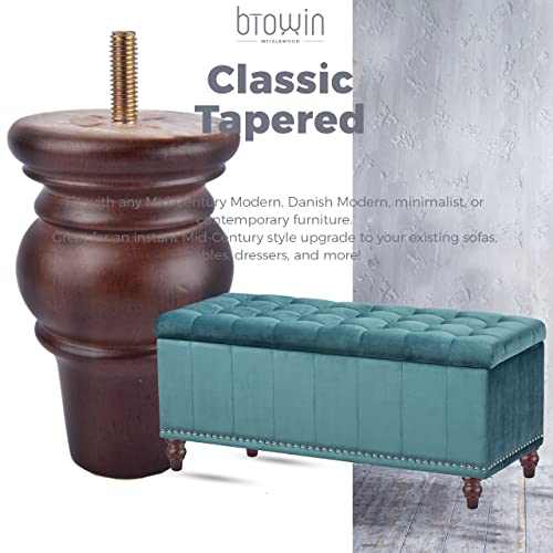4 inch Solid Wood Bun Furniture Legs, 4Pcs with M8 Bolts, Walnut - color: Walnut
