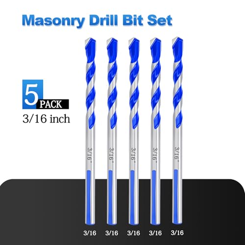 5 Pack 3/16 inch Masonry Drill Bit Set for Concrete,3 Flat Shank,4" Length - size: 3/16 inch（ 5 Pack ）, style: 3 Flat Shank