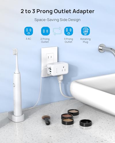 TROND 2 Prong to 3 Prong Outlet Adapter with 360 Rotating Plug - color: White, size: 2 Prong-1 Pack