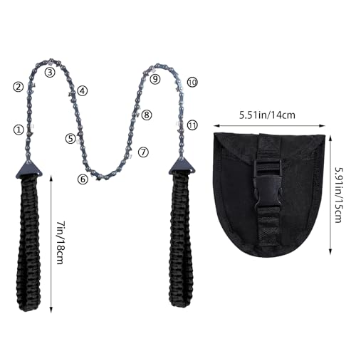 Sucrain Pocket Chainsaw with Paracord Handle, Folding Chain Hand Saw, Emergency Outdoor Survival Gear for Camping, Hunting, Hiking, Cutting Wood & Tree (Black paracord, 11 Teech, 24''Long) - style: Black paracord, 11 Teeth, 24'' Long