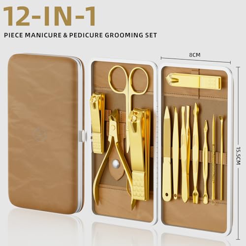 Manicure Set, Stainless Steel Nail Clipper Set with Travel Case - color: Gold