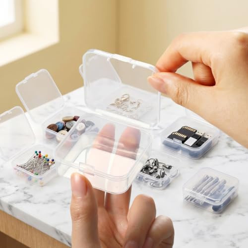 24 Packs Small Clear Plastic Beads Storage Containers Box with Hinged Lid for Storage of Small Items, Crafts, Jewelry, Hardware(2.12 x 2.12 x 0.79 Inches) - size: 2.12 x 2.12 x 0.79 Inches
