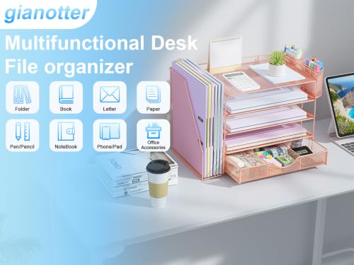 gianotter 5-Tier Desk Organizer with Drawers and File Holders - color: Rose Gold, size: 5T