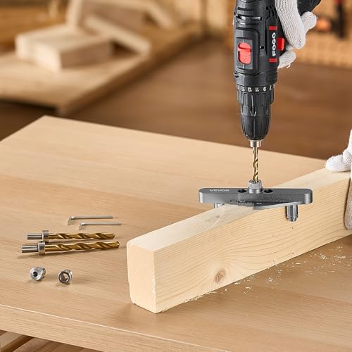 VEVOR Doweling Jig Kit, Self Centering Dowel Drill Jig for Straight Holes, with Drill Bit Set 1/4", 5/16", 3/8" and Drill Bit Stop Collar Set, Aluminum Alloy Woodworking Tools for Drilling, Marking - size: Mini, style: Doweling Jig