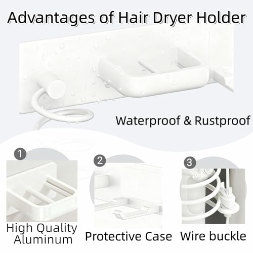 Hair Dryer Holder Wall Mounted Blow Dryer Holder Curling Iron Holder Straightener Holder 3 in 1 Bathroom Metal Hair Tool Organizer Rack (Pure White) - color: Pure White