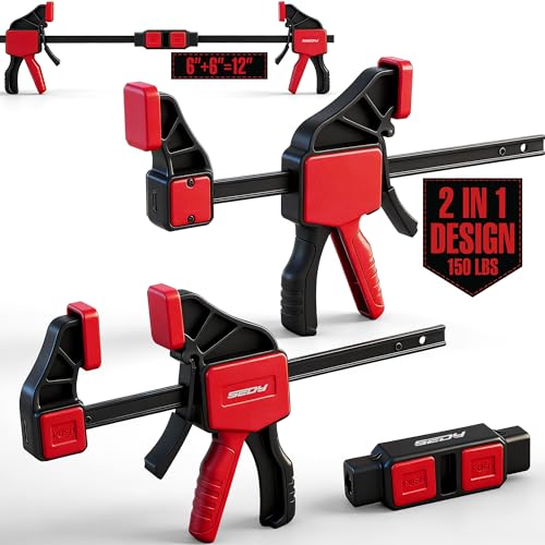 3-Pack 6 Inch Bar Clamps for Woodworking with Clamp Connector, 6" Quick-Release Wood Clamps with 150 LBS Load Limit, Trigger Clamp Set, One-Handed Clamps/Spreader Ideal for Woodworking DIY Projects - style: 6" (3-Pack) | Extends to 12"+