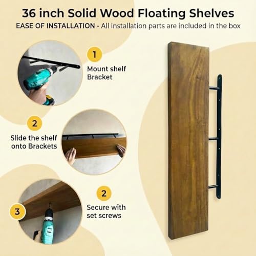 ROGMARS 36 Inches Long Walnut Floating Shelves - color: Walnut, size: 36 Inch set of 6