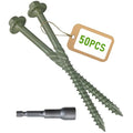 [Pack of 50] #14 x 6 Wood Structural Screws, Green Coated Heavy Duty Hex Head Timber/Log/Landscaping Wood Screws, Rust Resistant, Hex Socket Included - color: Green, size: #14 x 6"