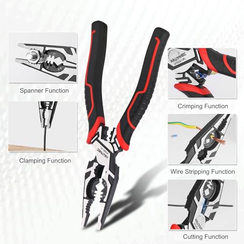 HAUTMEC Pro Wire Stripper Tool 8" Multifunctional Combination Linesman Pliers Cable Cutter Wire Strippers Electrical Terminal Crimping Tool Clamping Spanner High leverage Eccentric Design HT0321 - color: 8" Combination Pliers