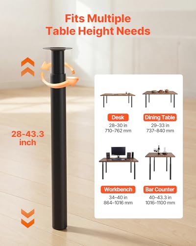 VEVOR Adjustable Table Legs, 28-43.3 in Steel Furniture Legs, 1200 lbs Max Load Heavy Duty, Quick Installation, Ideal for Home Office Desk DIY, Coffee Dinner Bar Tables, Workbenches, Set of 4, Black - size: 4.3 x 4.3 x (28-43.3) in