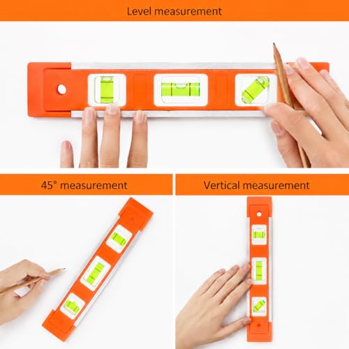 2PCS 9-Inch Magnetic Torpedo Level, Small Spirit Level with 3 Bubble Vials 45° 90° 180° for Home Renovation, Hanging Pictures, Shelves & Construction(Orange+Yellow) - color: Orange+yellow