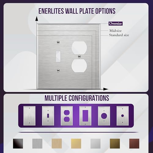 ENERLITES Combination Toggle & Duplex Metal Wall Plate, Oversize, Silver - color: Stainless Steel, size: Over-Size