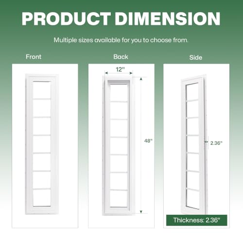NeatiEase Vinyl Transom Window, 12" x 48" Fixed Glass Household Windows with Grids and Dual-pane Tempered Glass for House, Shed, Doors, Garage, Chicken Coop, Basement (White) - size: 12"x48"